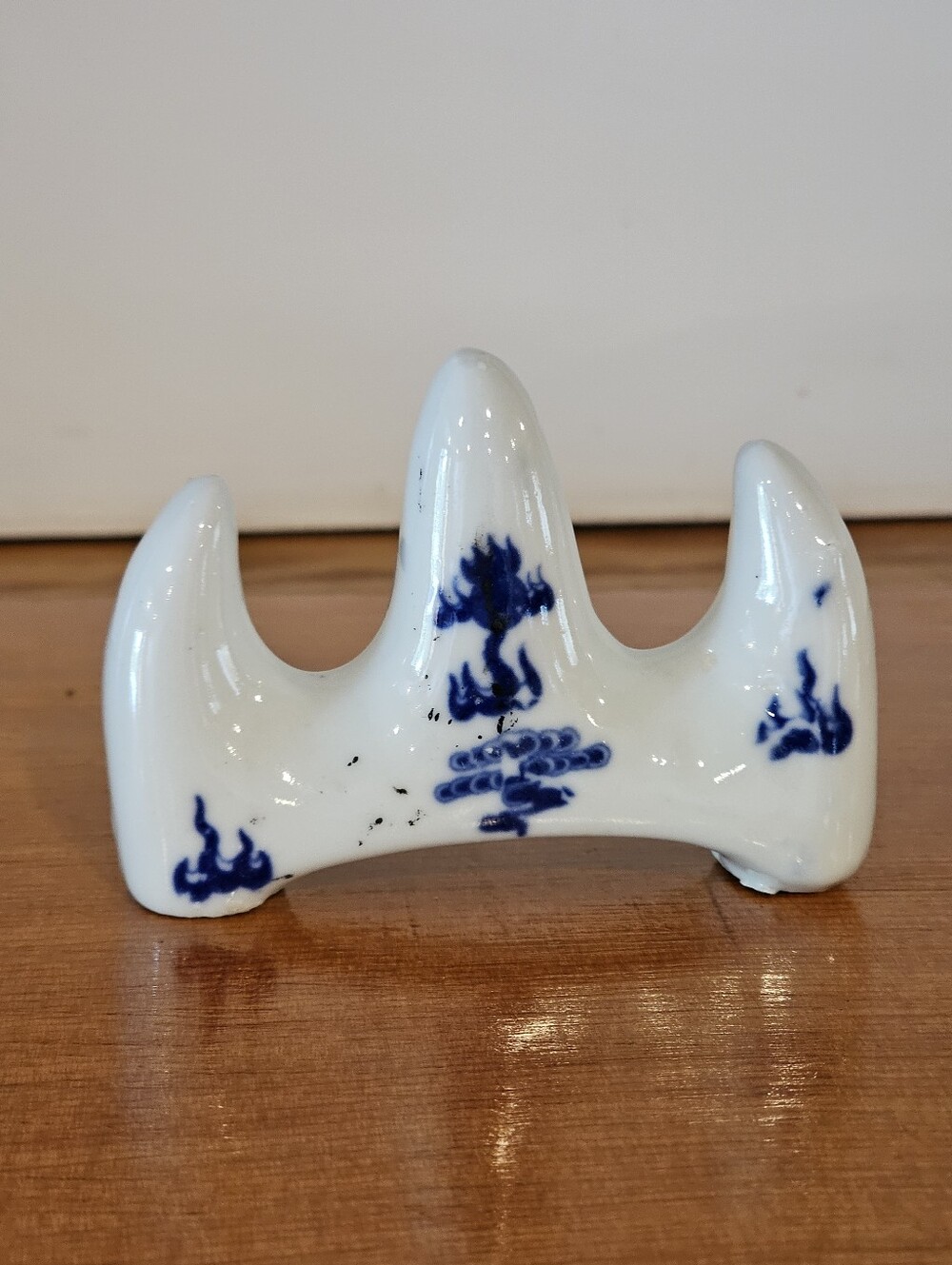 Vintage Blue & White Porcelain Scholar's Mountain Brush Rest | As-Is Decor Piece